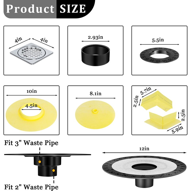 Shower Drain Kit Compatible with Schluter kerdi Systems, 4 inch