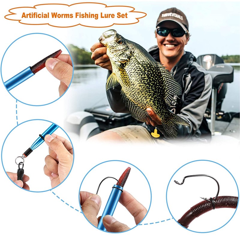 65pcs/box Soft Worm Bait Fishing Lures Kit with Rubber O