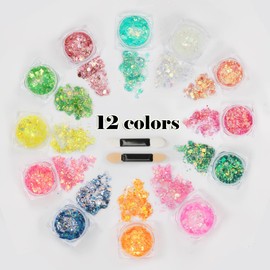 Cadimus Fluorescent Glitter, 12 Colours Sequin Gel, Festival Glitter Gel, Glitter Make-Up Face, Carnival Make-Up Glitter, Neon Party Makeup for Face Glitter, UV Nail Glitter, Body Glitter