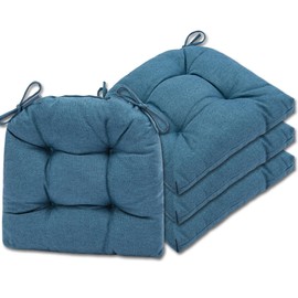 SQUARE MOON Chair Cushions for Dining Chairs, 3 Inch Thick Comfortable Kitchen Chair Pads, Dining Room Seat Cushions with Ties, Machine Washable, 17" x 16" x 3", Set of 4, Blue