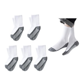 Non Skid Anti Slip Crew Socks With Grips for Boys White 5 Pairs Little Kids Boy Girls Cotton Yoga Ankle Socks 1-12Y
