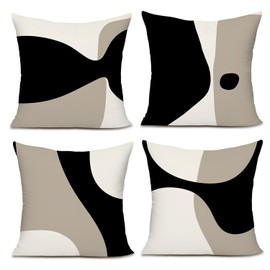 KAIOUS Black Beige Cream Pillow Covers, Black Beige Cream Decorative Throw Pillow Covers Cushion Covers for Couch Sofa Bed Living Room Bedroom 20x20 Inches Set of 4
