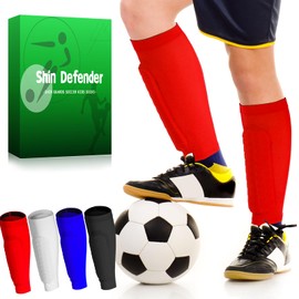 Shin Defender Shin Guards Soccer Kids Socks - Protective Gear for Youth Players (Red, XL)