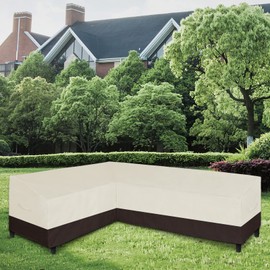 Easy-Going Patio L-Shaped Sectional Sofa Cover, Waterproof Outdoor Sectional Cover, Heavy Duty Garden Furniture Cover with Air Vent (Left Facing, Beige/Dark Brown)