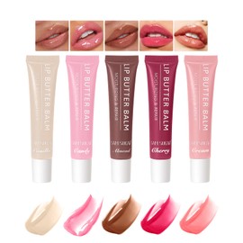 5 Colours Lip Jam Hydrating Lip Gloss Set, Lip Gloss Long-Lasting Glossy, Lip Gloss Plumping Tinted Lip Balm, Natural Shiny Lipstick Set, for Women and Girls