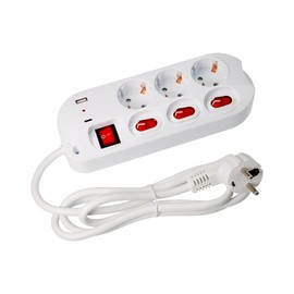feletec Power Strip Individually Switchable 3-Way 1.5 m with 2 x USB (Type A and C)