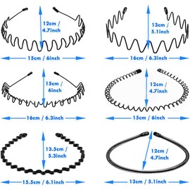 Metal Headband Black Hair Hoop,Multi-Style Black Non-slip Metal Hair Hoop Unisex Flexible Headbands Accessories for Women Men (6 pack)