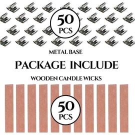 100PCS Wicks Wooden Set for Candles – 50PCS Candle Wicks with 50PCS Metal Base for Candlescience Candle Wicks for Candle Making Wood Wicks Candles Crackle Wicks Wooden Candle Wicks with Metal Base
