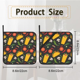 Cartoon Burrito Taco Hot Pepper Pot Holder Set of 2,Heat Resistant Potholders Oven Hot Pads for Kitchen Cooking Baking BBQ