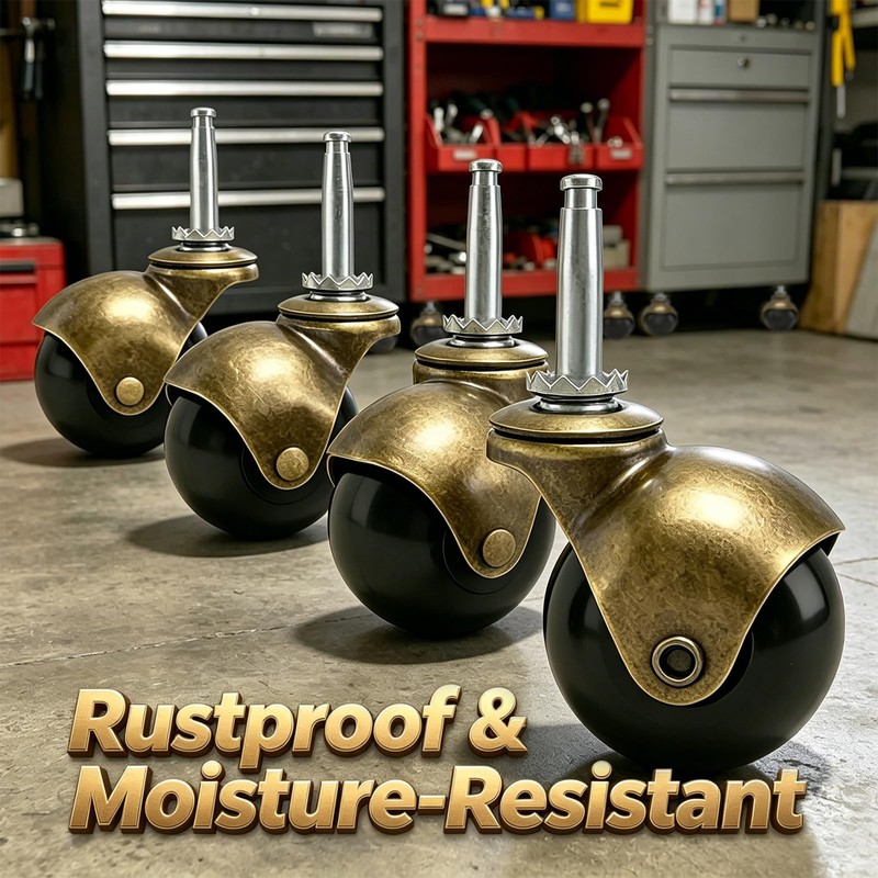 Zerobe 2" Ball Caster Wheels: Antique Brass Swivel Casters (4-Pack)