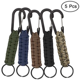 Paracord Keychain with 5 Carabiners, SENHAI Braided Strap Ring Hook Clip for Flashlight, Outdoor Camping, Hiking, Backpacking - 5 Colors