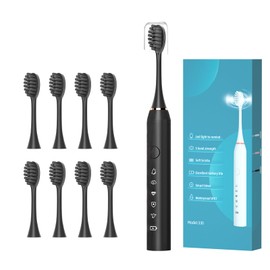 Elehomyou Electric Toothbrush for Adults, Ultrasonic Electric Toothbrushes with 8 Brush Heads, Ultra Whitening Toothbrush with 5 Modes, 2 Minutes Built in Smart Timer, 42000 VPM Motor (Black)