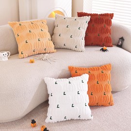 SKXKJian Fall Pumpkin Throw Pillow Covers 18x18 inch Set of 2 Soft Faux Fur Pillow Covers for Autumn Decor Plush Farmhouse Pillow Cases Cream