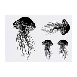 4 x 'Jellyfish' Temporary Tattoos - Water Resistant, Skin-Safe, Non-Toxic Transfers, Mixed Sizes (TO00084928)