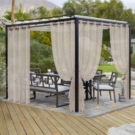 LORDTEX Burlap Linen Look Outdoor Curtains for Patio - 2 Panels Waterproof Sheer Curtains for Pergola, Porch, Cabana and Gazebo Grommet Indoor/Outdoor Voile Sheer Drapes (52 x 120 inch, Linen)