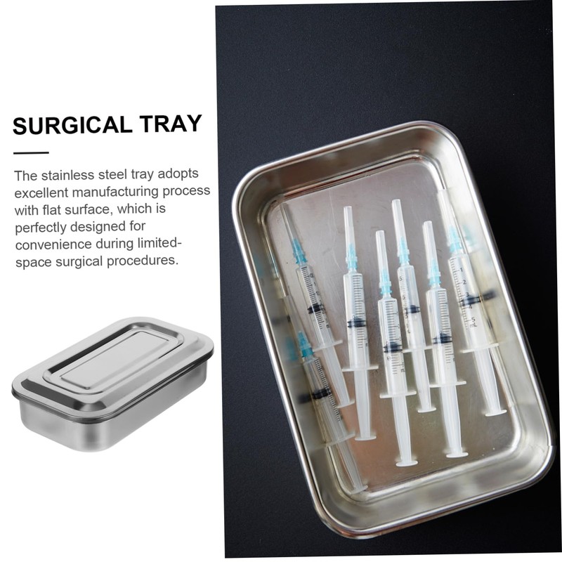 JECOMPRIS Stainless Steel Tray with Lid Medical Instrument Tray