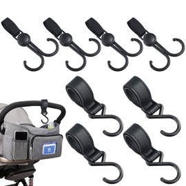 Pack of 8 Leather Look Pram Hooks Bag Hooks, Velcro Pram Hooks for Changing Bags, Carabiner Clip Pendant Bag Holder Buggy Clips Universal Fit