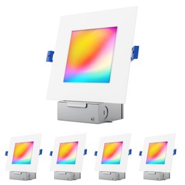JULLISON 6" LED Smart Slim Recessed Pot Light, Square, WiFi APP & Voice Control, 120V, 13W, 1000LM, RGB + 2700K-6000K, ETL & FCC & IC Rated, Wet Location, Works With Alexa/Google Home, White - 4 Packs