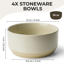 MIAMIO – Bowl Set of 4 / Ceramic Bowl Set (30 oz) for Pasta, Ramen, Cereal, Salad – Dishwasher and Microwave Safe – Sierra Collection