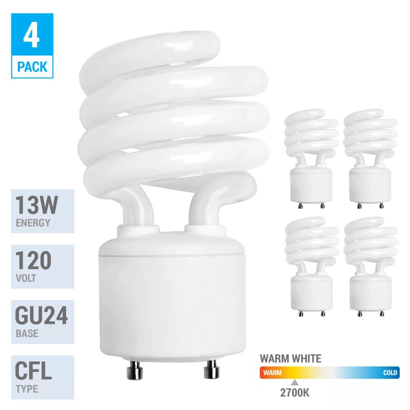 KOR 4 Pack Spiral CFL Fluorescent 13 Watt =60W Twist