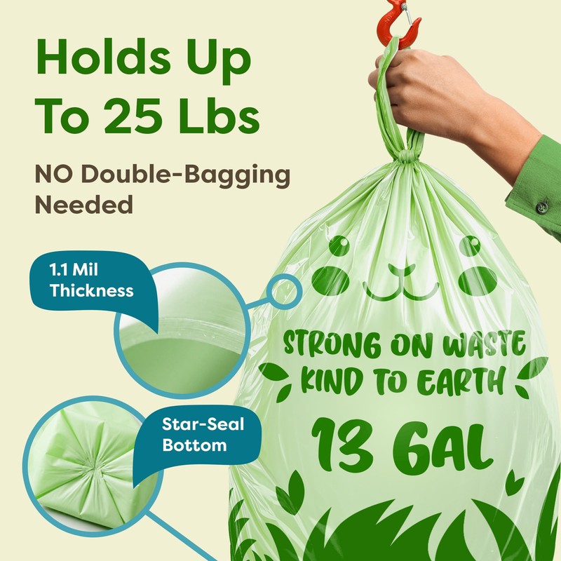 13 Gallon Compostable Trash Bags (40 Count) — Leakproof Plant-based
