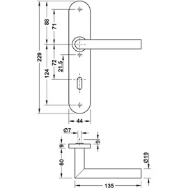 JUVA Designer Door Handle Stainless Steel Door Fitting Door Knob Handle Set with Long Plate for Room Doors - Toilet Bathroom Right - With Knob - Includes Screws - Door Handles - Door Handles Interior