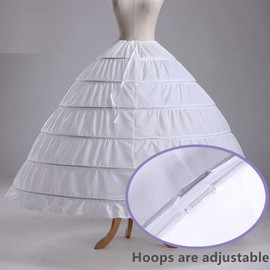 Mojonnie 6-Hoops Hoop Skirt Crinoline Petticoat for Wedding Dress Crinoline Underskirt Ball Gown Petticoat for Women White