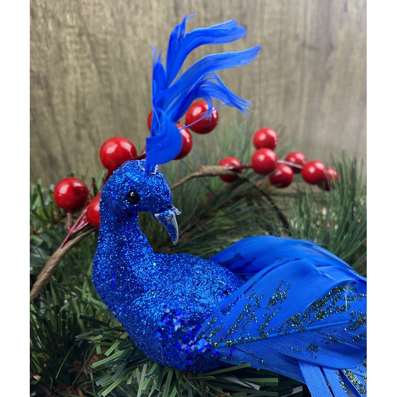 H&S Collection Royal Blue Peacock Clip On Craft Birds Christmas