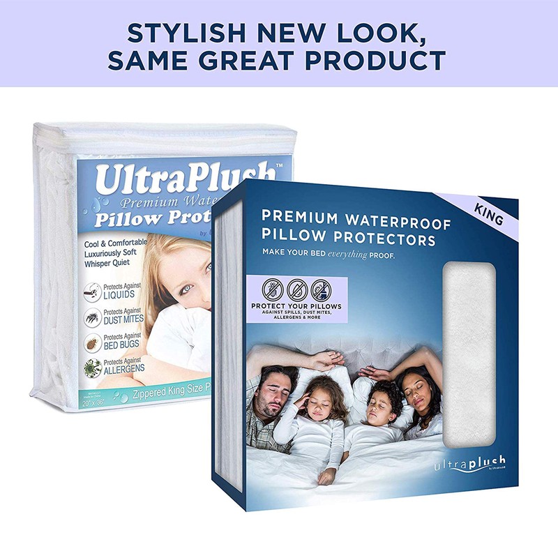 UltraPlush Pillow Protector- Waterproof & Hypoallergenic Covers - Dust Mite