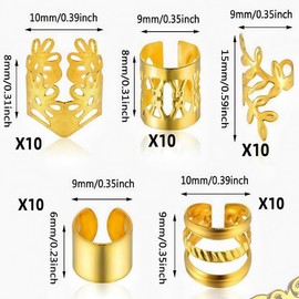 Heanvmyss Gold Dreadlock Beads Locs Accessories,50 PCS Hair Jewelry for Braids,Adjustable Hair Rings Decorations for Women and Girls(Gold)