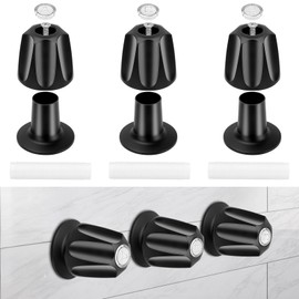 Ddeetodu 3 Pcs Shower Knob Replacement, Shower Knobs 3 Piece Replacement, Tub Faucet Handle with Flange Base, Compatible with Price Pfister Verve Fits 5-1/2''H,12 Tooth Valve Stem (Matte Black)