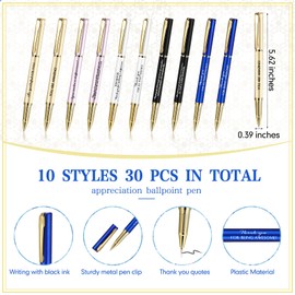 PerKoop 30 Set Thank You Pen Employee Appreciation Ballpoint Pen with Engraved Inspirational Quotes Thank You Gift with Boxes for Back to School Teacher Student Office Black Ink(Multicolor,Mixed)