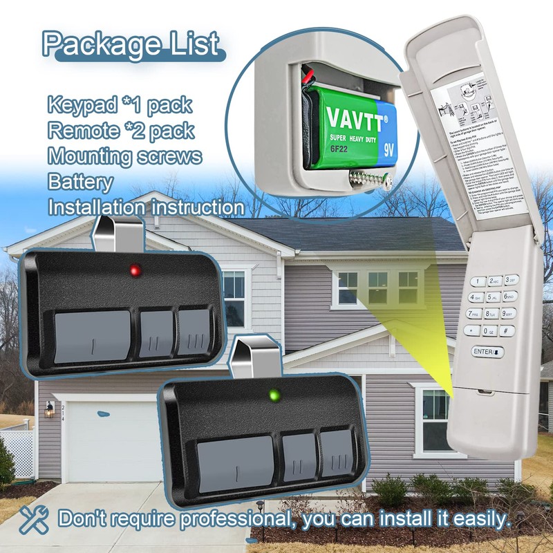 877MAX Keypad with 2 Pack 893MAX Remote, Fit for Liftmaster