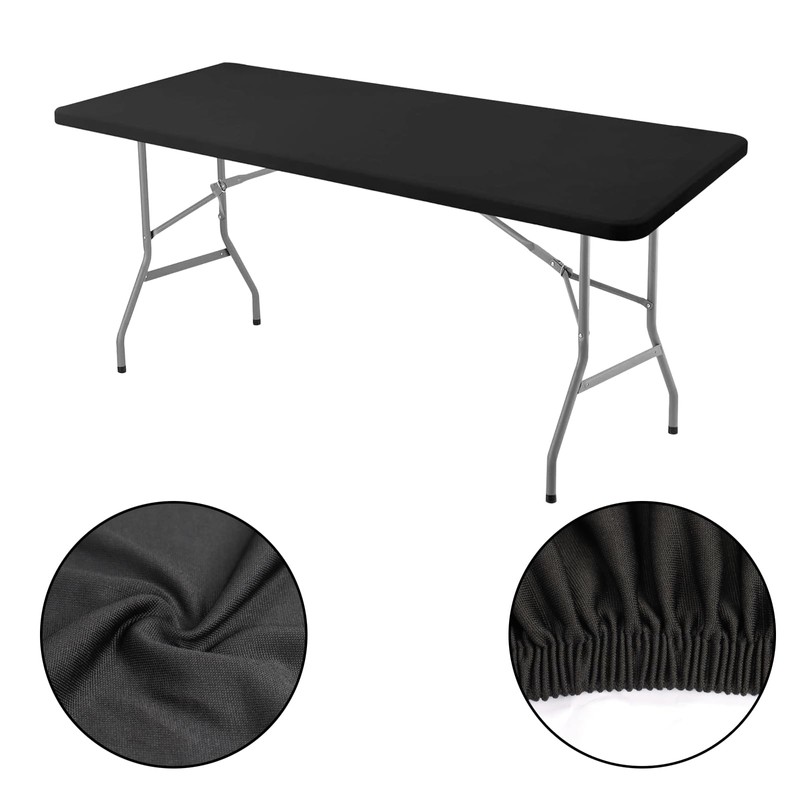 KRISMYA 6 Pack Fitted Tablecloth for 6 Foot Tables, Black