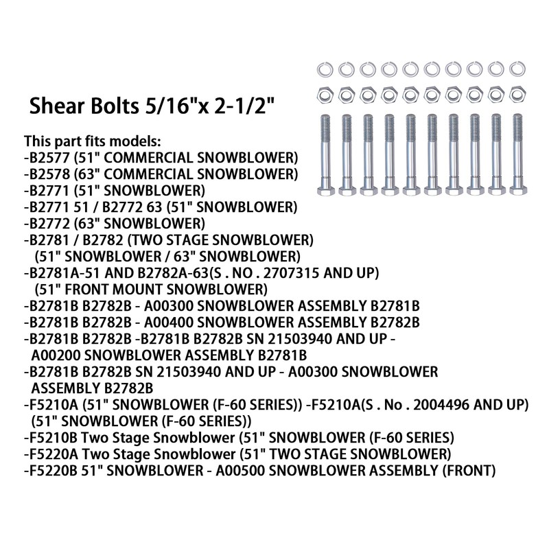 XTPTFABS (10Pcs) 70060-01337 Shear Bolts 5/16" x 2-1/2" Compatible with