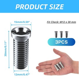 Pack of 3 Stainless Steel Hollow Screws M12 x 30 mm, Screws for Strainer Basket Valves, 30 mm Sink Accessories, Suitable for Kitchen Sinks and Strainer Basket Sinks, Silver