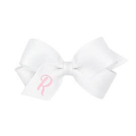 Wee Ones Girls' Initial It Monogram Hair Bows on a WeeStay No Slip Hair Clip, For All Ages and Hair Types, White Bow, Mini Size, Letter R