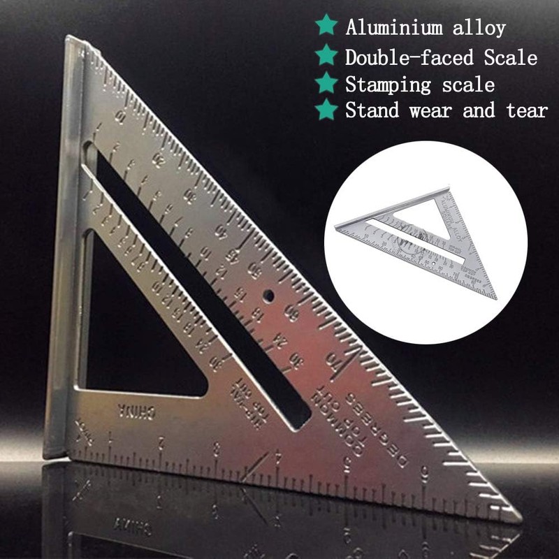 7" Triangle Ruler Protractor Measuring Tool, Aluminum Square Carpenter Layout