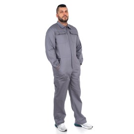 Ultra Men's Work Wear Rally Suit with Hidden Zip, Two Top Pockets, Two Front Pockets, Tool Pocket, Elastic Cuffs, Elastic Waistband, Cotton, gray