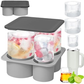 Bandeja de Hielo Ice Mold para Staney Copa, Moldes para Cubitos de Hielo con Tapa, Molde para Cubitos Silicona sin BPA, Seguro y Duradero, Apilabl par