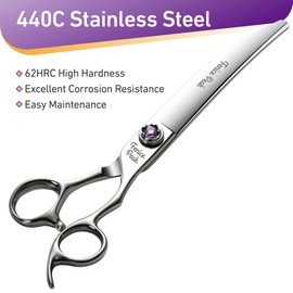 Fenice Peak 7 inch Curved Dog Grooming Scissors Professional Dog Shears Made of Japanese 440C Stainless Steel with Jewelled Screw Trimming Cutting Scissors Durable and Sharp