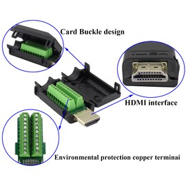 zdyCGTime HDMI Solderless Screws Wiring Terminal Adapter HDMI Male to 20-Pin Female Press Fit Connection Breakout Board Connector Signal Module with Housing (Pack of 2)