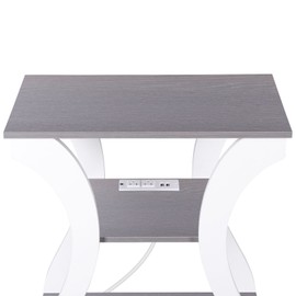 SEGAWE End Tables with Charging Station Side Table with USB Ports & Outlets Grey+White