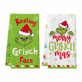 Funny Christmas Kitchen Towels, 2 Pack Holiday Collection Dish Towels, Super Absorbent Waffle Weave Hand Towels, Cute Christmas Kitchen Bathroom Decorations, Novelty Xmas Gifts for Women Men