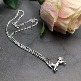 HORSE Pendant Necklace - Silver Tone Charm on 16 Inch Silverplated Curb Chain