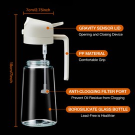 YARRAMATE YARRAMATE Oil Sprayer for Cooking, 2 in 1 Olive Oil Dispenser Bottle for Kitchen, 16oz/470ml Premium Glass Oil Bottle, Food-grade Oil Mister for Air Fryer, Salad, Frying, BBQ (Creamy White)