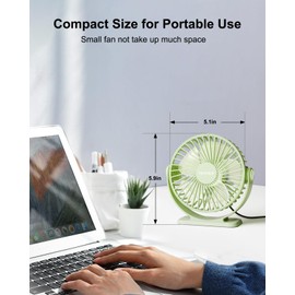 TriPole Small Desk Fan USB Powered Personal Fan Strong Airflow 3 Speeds Mini Fan 360°Rotation Portable Fan 5.1 Inch Quiet Table Fan for Home Office Bedroom Desktop Travel, Green, 4.9ft Cable