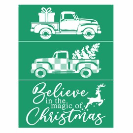 JAJADO Self-Adhesive Silk Screen Stencils Christmas Theme Screen Print Transfers Reusable Christmas Stencils for Painting on Wood, T-Shirt Fabric, Ceramic, Christmas Truck Xmas DIY Decoration