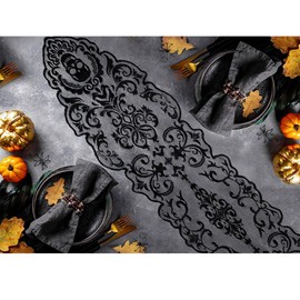 Fiestas Guirca Table Runner Lace Skull 180 x 35 cm Black