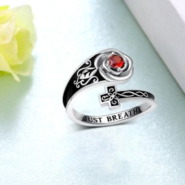 jiulegufa Just Breathe Rings 925 Sterling Silver Rose Just Breathe Rings Adjustable Hope Ring Inspirational Jewelry Encouragement Gifts for Women, Sterling Silver, No Gemstone